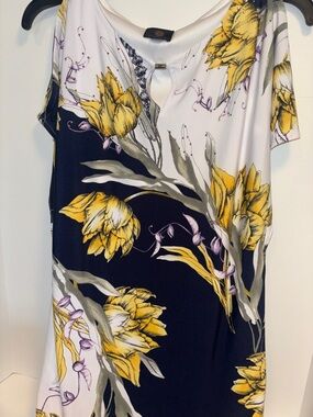 JM Collection Navy and Yellow Floral Keyhole Dress PS